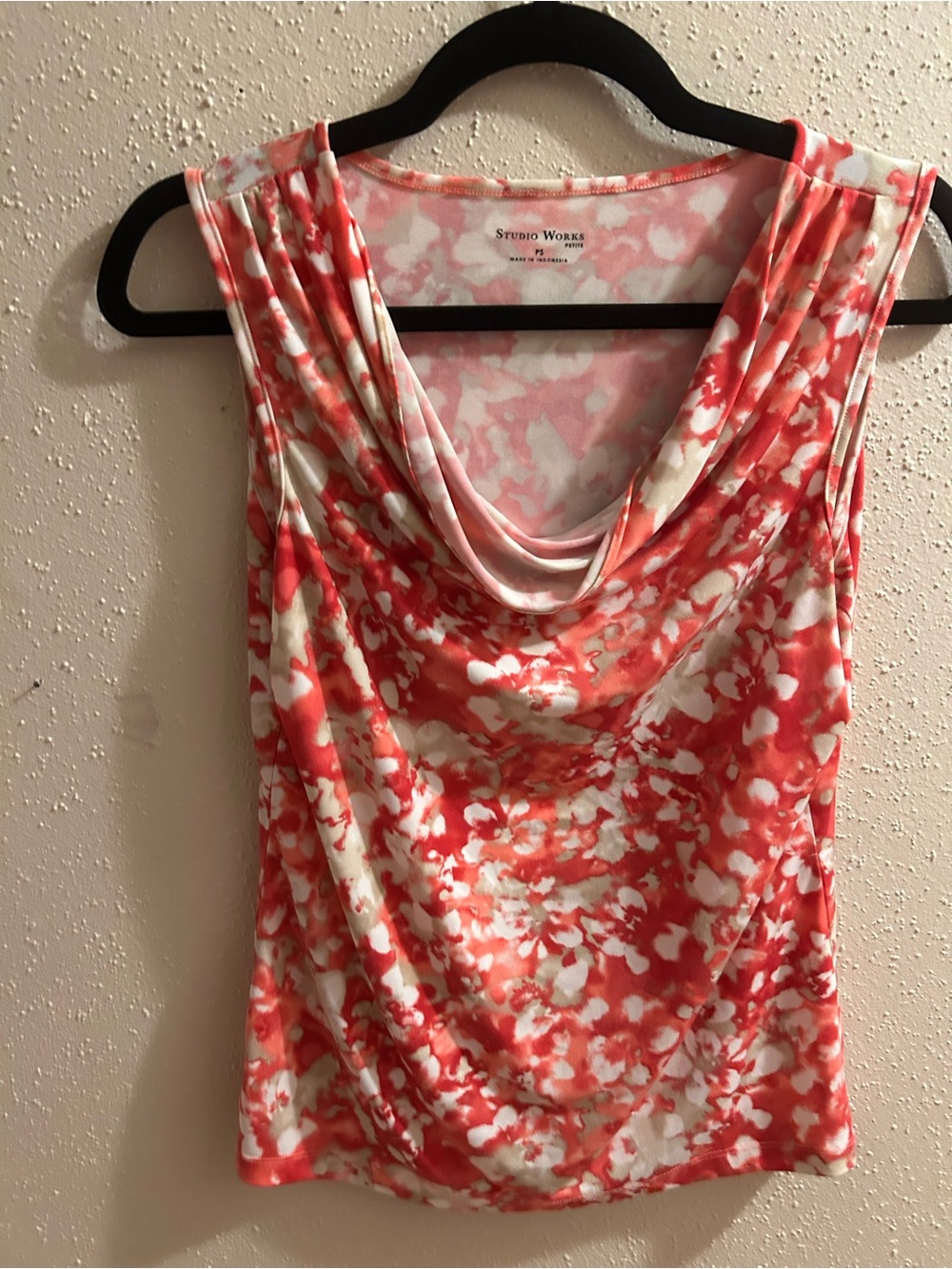 Studio Works Coral & White Cowl Neck Sleeveless Camisole